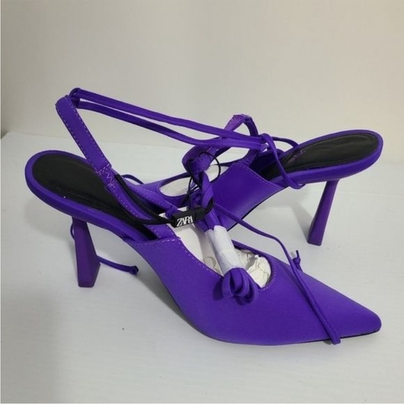 NWT ZARA LACE UP HIGH-HEEL SHOES LILAC 3209/010/081 - Picture 9 of 9